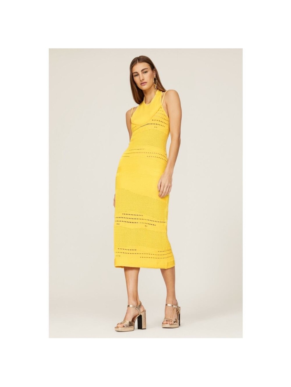 Esteban Cortazar Collective Crochet Sleeveless Midi Dress Yellow size XL